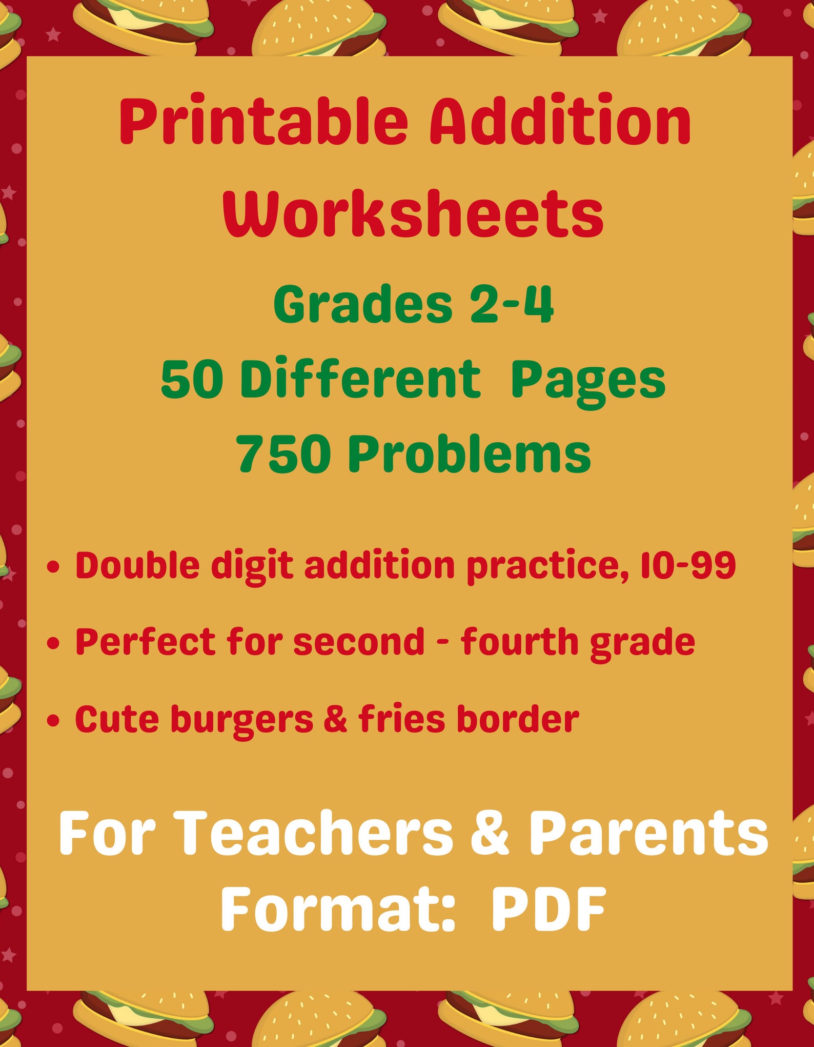 Printable addition worksheets for grades 2 4 etsy canada