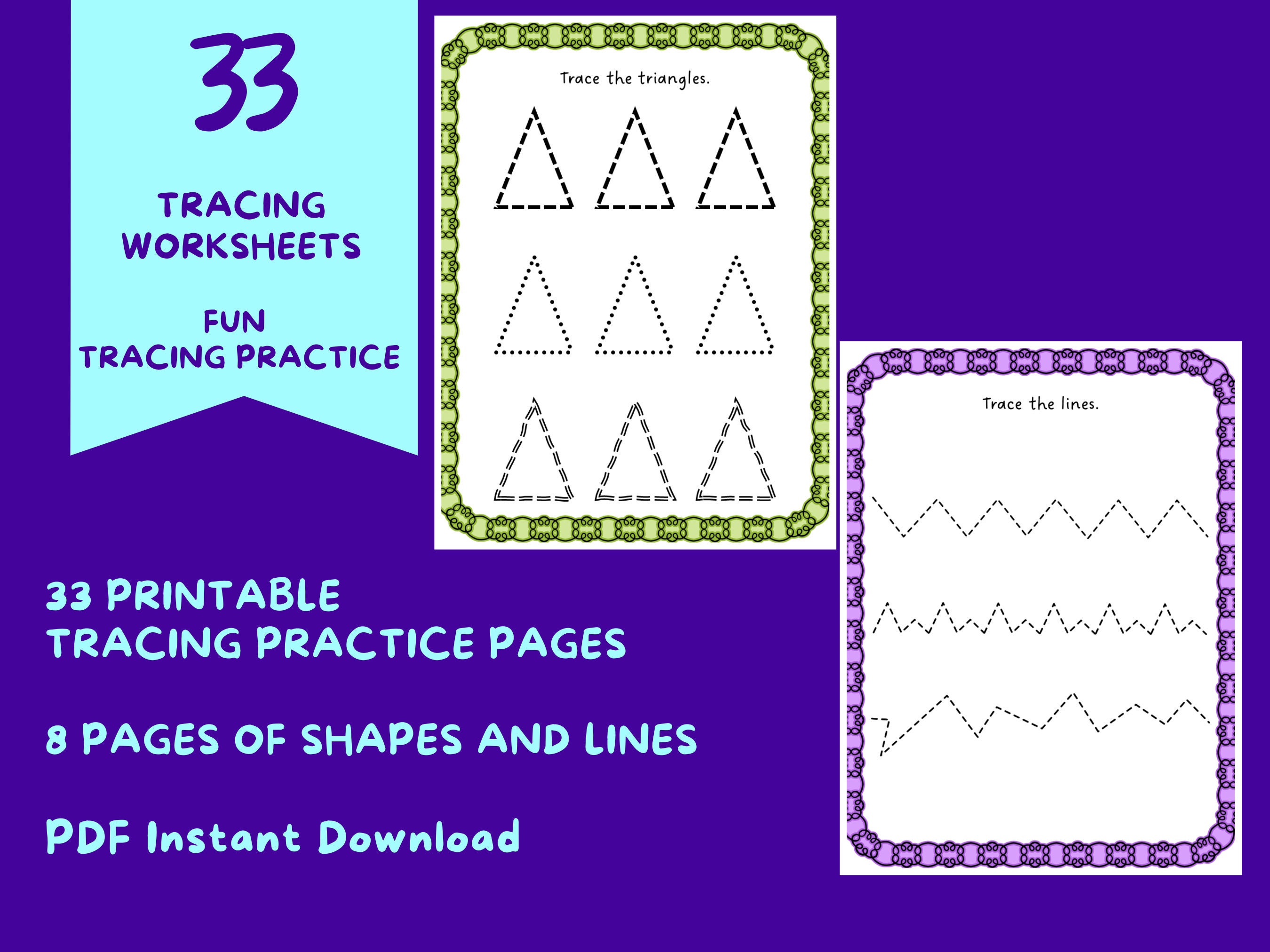 Pre-k and Kindergarten Tracing Worksheets - Etsy