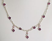 Silver Chain Necklace with Amethyst and Crystal AB Swarovski Crystals and Three Half-inch Drops