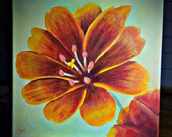 Flower Art, Unique Mixed Media Canvas, Orange Flower Painting