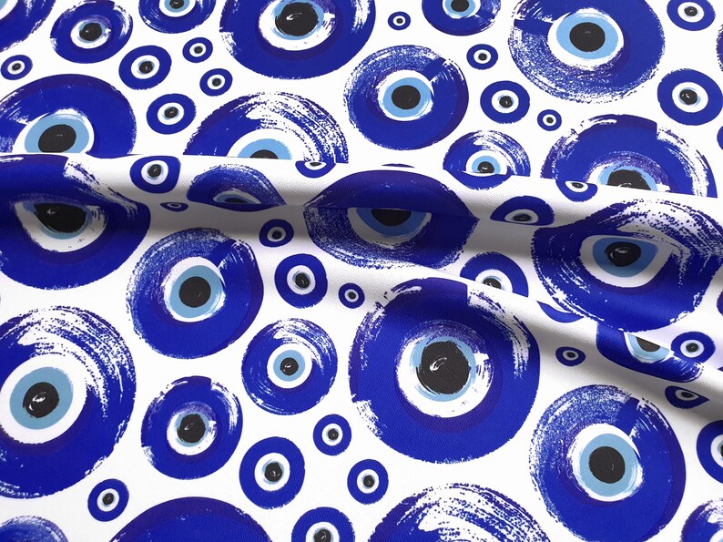 Evil Eye Blue Fabric, Amulet Eyes Upholstery Fabric by the Yard, Evil