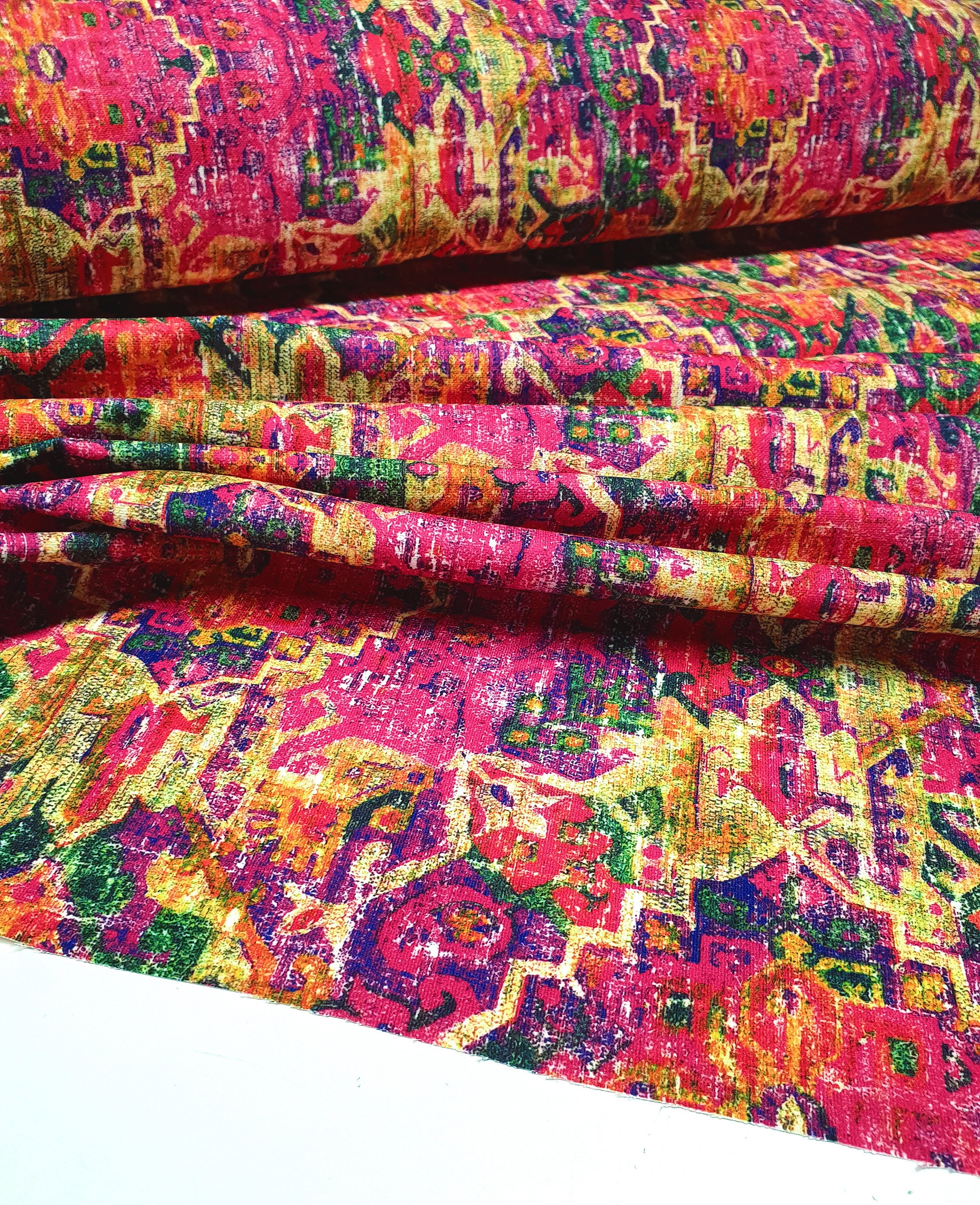Ethnic Upholstery Fabric by the Yard, Boho Home Decor, Rug Kilim Look