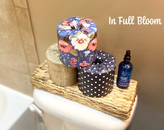 Toilet Paper Storage, Toilet Paper Cover, Toilet Paper Holder, Bathroom Accessory, Pink Flowers, Burlap, Bathroom Decor, TPTux, Gift For Her
