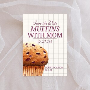 Invitación personalizada de muffins con mamá, invitación estética, muffins con mamá, día de la madre, invitación imprimible de Canva, descarga digital