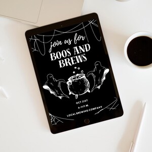Invitación personalizada de Boos and Brews, invitación a fiesta de Halloween, cervecería, Halloween, estética, invitación imprimible en Canva, descarga digital