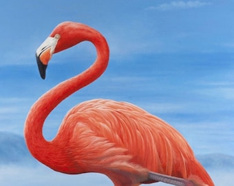 Block print Flamingo 5 x 7 Artwork