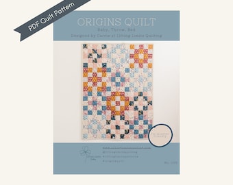 Origins Quilt Pattern PDF, Beginner Quilt Pattern, Fat Quarter Quilt, Modern Quilt Pattern, Baby Throw Bed Sizes