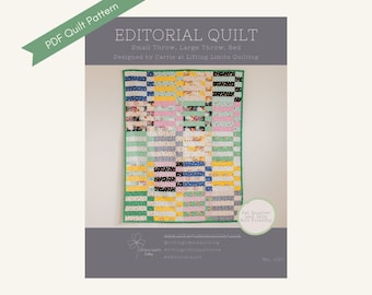 Editorial Quilt Pattern PDF, Beginner Quilt Pattern, Jelly Roll Quilt Pattern, Modern Quilt Pattern, Baby Throw Bed Sizes