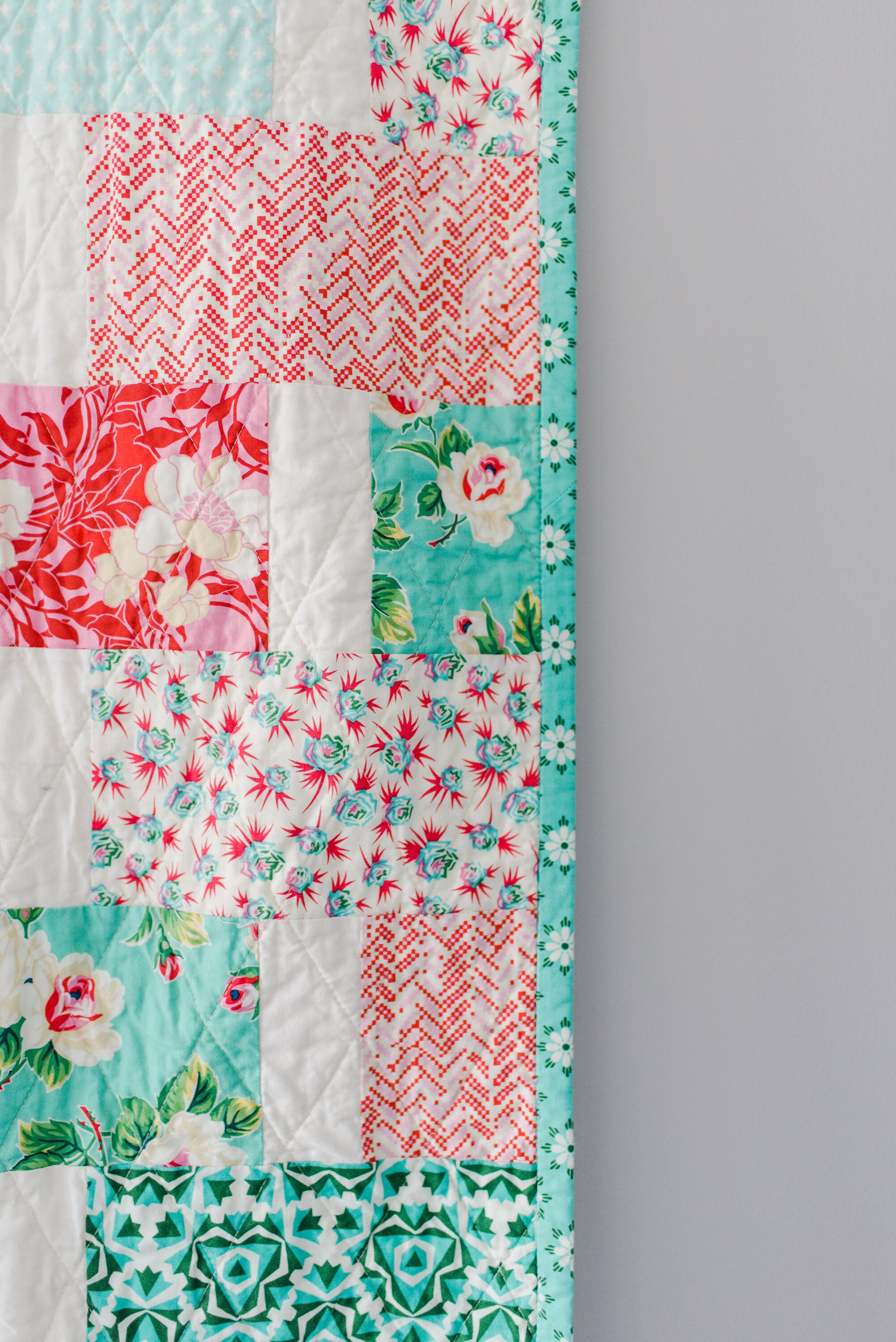 Handmade Throw Quilt in Aqua and Red — Lifting Limits Quilting