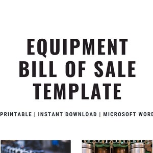 Pode incluir: Um modelo de fatura de venda de equipamento imprimível no Microsoft Word. A imagem mostra quatro tipos diferentes de equipamentos: uma fila de bicicletas, um close-up de um motor, uma escavadeira grande e uma cadeira de dentista em um consultório odontológico.