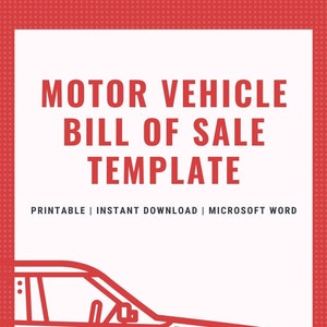 Motor Vehicle Bill of Sale Template