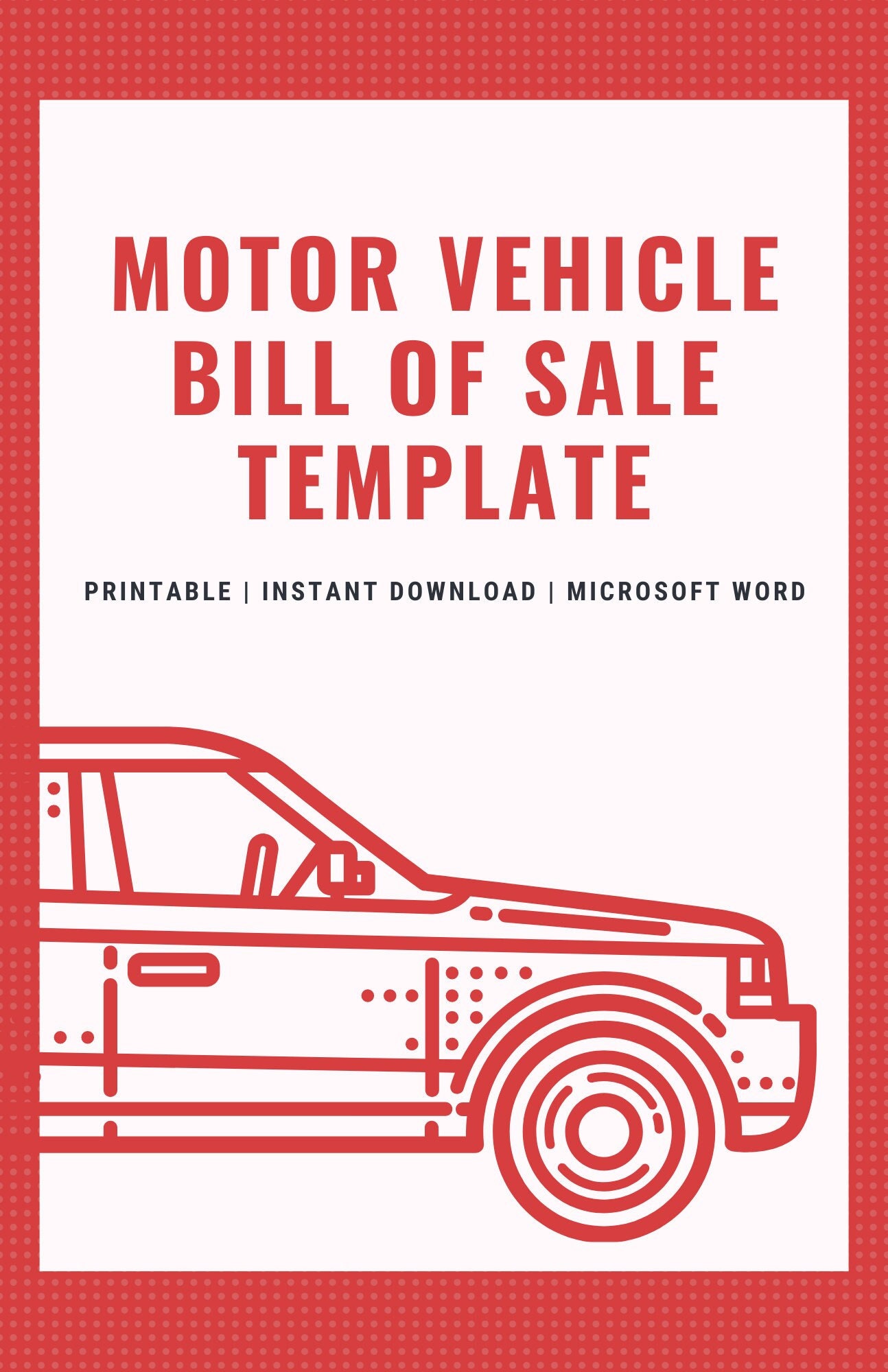 motor vehicle bill of sale template etsy