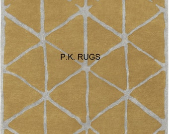 Yellow Triangle Modern Hand tufted Rug, Cut Pile Rug, Geometric Design Woolen rugs,Soft rug,Area rug, Custom Rug,3X5,4x6,5x8,6x9,8x10,9x12.