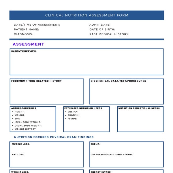 Nutrition Questionnaire Etsy