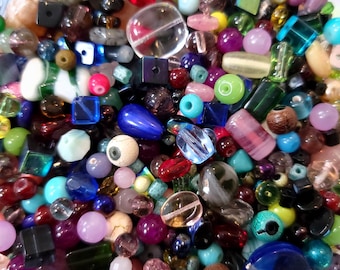 bead grab bag - 3oz bag - destash glass beads sale - colorful bead soup - assorted shapes & sizes