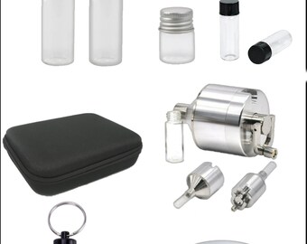 Glass Vial Spice/herb/tobaccoKit Metal very fine Grinder Funnel Extraction Spoon/ear cleaner/parmesan dispenser Aluminum Container kit