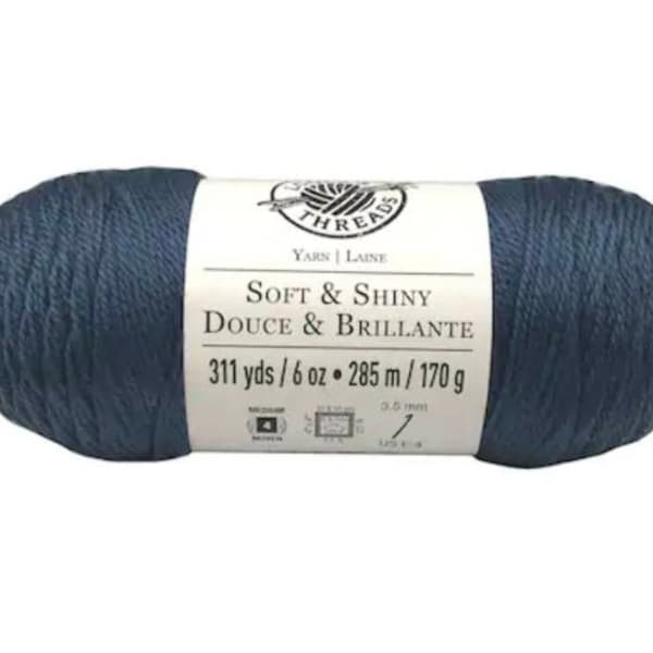 Soft and Shiny Yarn, Color- Vintage Indigo, blue, 311 yards, Loops and Threads, Soft & Shiny yarn, Yarnspirations, US seller