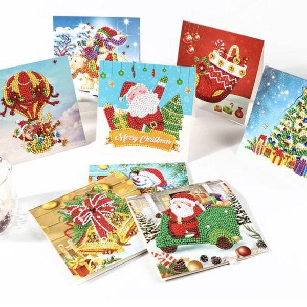 8 pack of Christmas greetings cards, Diamond painting cards, Complete diamond painting kit, 5D cards,  U.S. Seller, fast shipping.