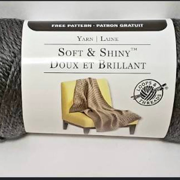 Soft and Shiny Yarn, Color- Midnight Owl, 207 yards, Loops and Threads, Soft & Shiny yarn, Yarnspirations, Grey, Gray, US seller