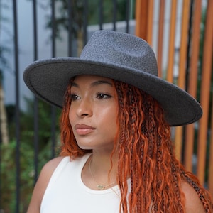 Dark Stone Grey Wide Brim Fedora Hat, Big Wide Brim Fedora Hats for Women Men Western Boater Hat Large Felt Panama Hat Rancher Hat