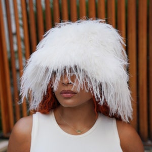 Faux Fur White Bucket Hat Incredibly Soft Fur Fluffy Fuzzy Bucket Hat -Vegan Fur Hat -Festival Hat-Floppy Hat-Fur Hat-Fake Fur Hat-Rave