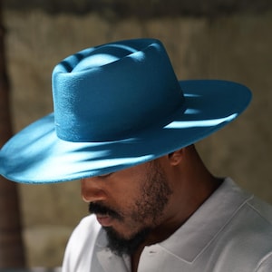 Everyday Basic Aqua Blue Wide Brim Boater Hat Flat Top for men and women
