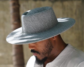 Everyday Basic Gray Wide Brim Boater Hat Flat Top for men and women