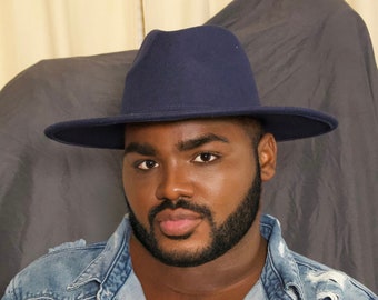 Dark Blue Wide Brim Fedora