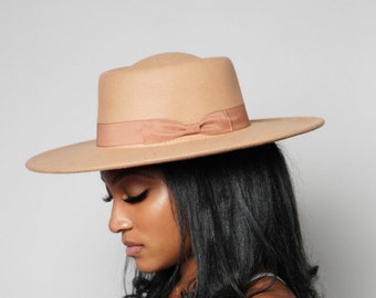 Apricot Boater Fedora with Ribbon