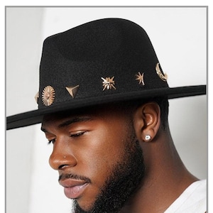 Horoscope Black Fedora Hat with Celestial Symbols
