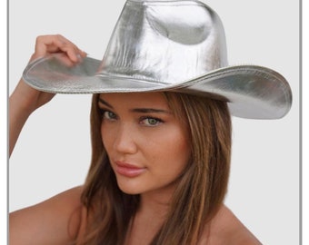 Metallic Silver Wide Brim Cowboy Hat