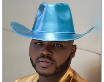 Metallic Blue Wide brim Cowboy Hat