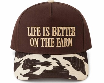 Life Is Better on the Farm Trucker Hat – Country Farm Graphic Unisex Cap Snapback Cow Version