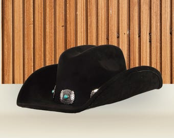 Unisex Black Western Cowboy Fedora Hat with Silver Stud Accents