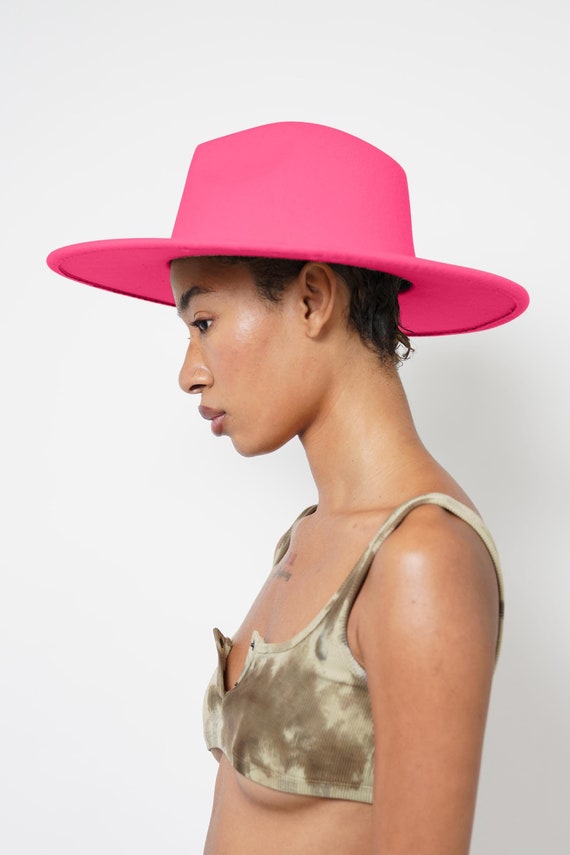 Pink Fedora Hat, Wide Brim Hat, Fedora Hat, Flat Brim, Stiff Brim