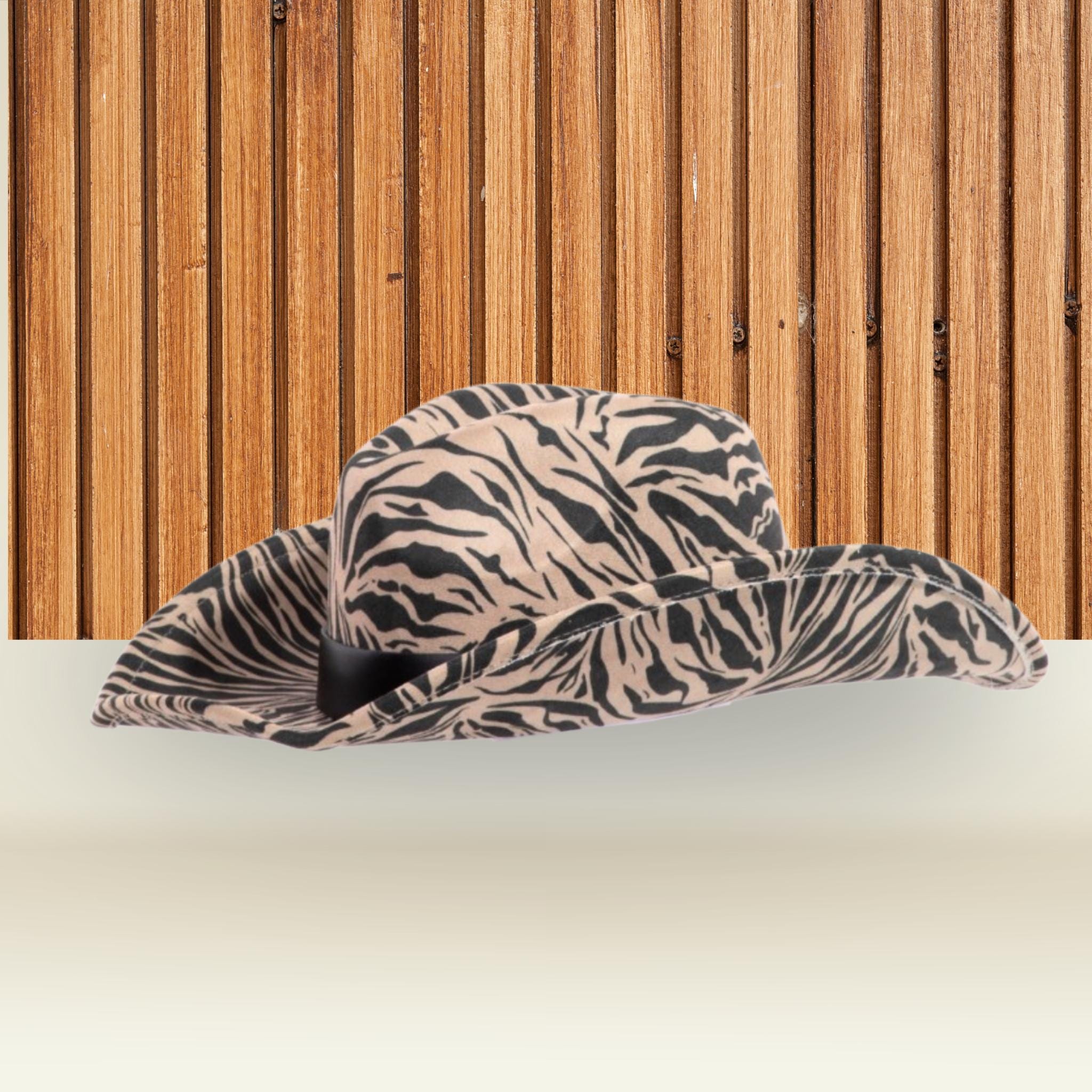 Beige Zebra Print Cowboy Fedora Hat – Animal Print Western 