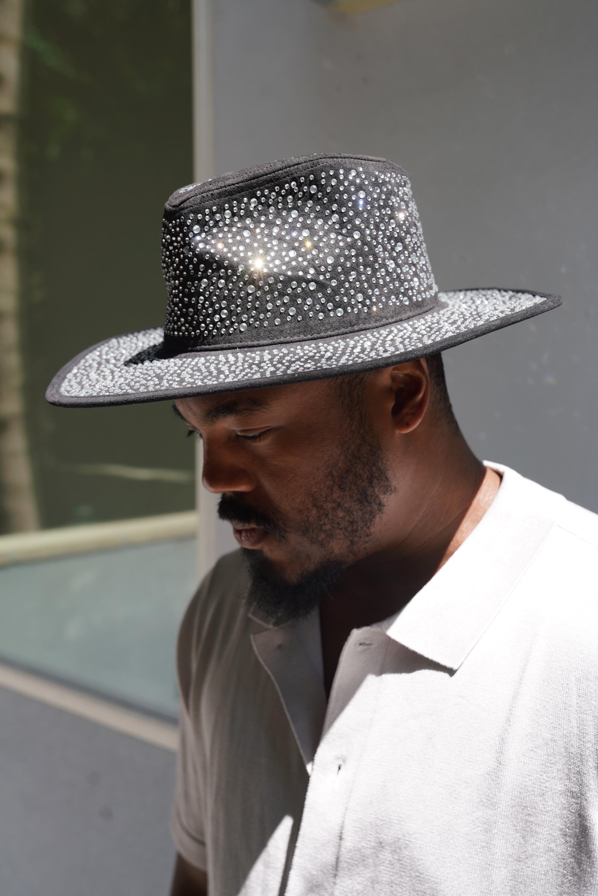 Rhinestone Studded Fedora Hat Wide Brim Sparkly Black One Size Top Headwear Fashion Bling Rhinestone Studded Wide Brim  main image 2
