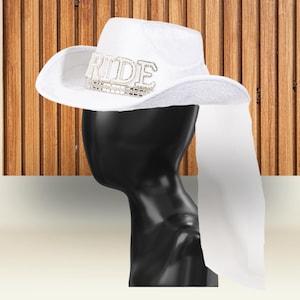 Western Style Bridal Wedding Cowgirl Hat with Veil Attachment and Rhinestones