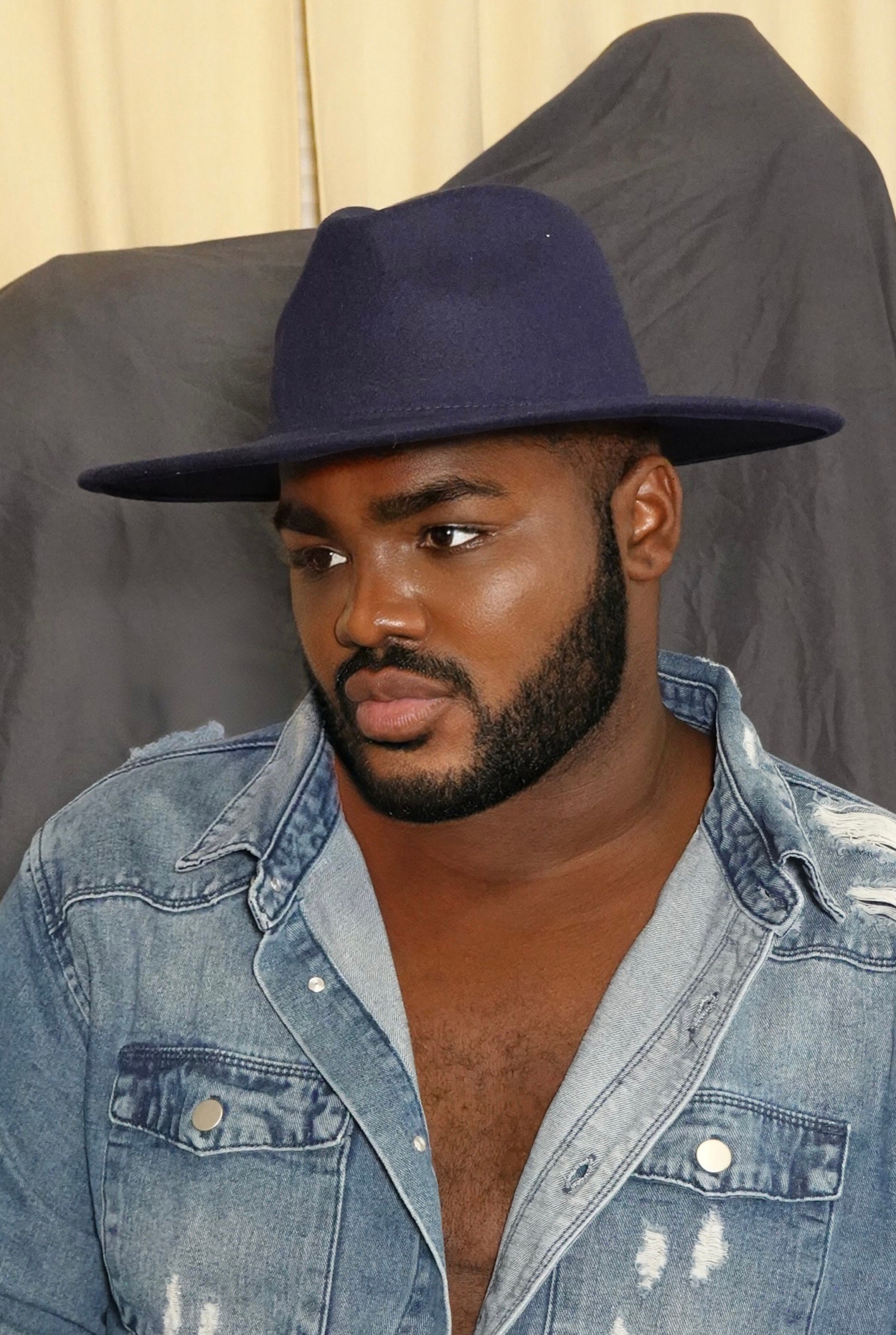 Dark Blue Wide Brim Fedora - Etsy