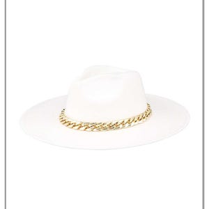Gold Member Chain White Fedora Hat