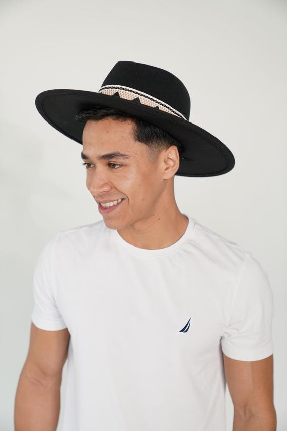 Black Val Diamond Fedora Hat With Band Details, Big Wide  display picture 1