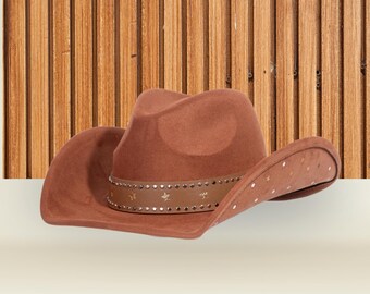 Unisex Western Faux Suede Classic Brown Cowboy Hat with Belt Band