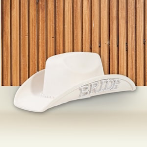 Western Style Bridal Wedding Cowgirl Hat with Veil Attachment and Rhinestones
