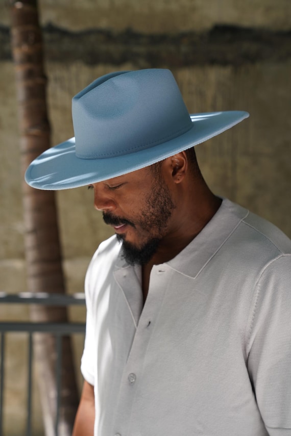 Light Blue Wide Brim Fedora Hat Atlanta - Wide Brim Fedora Hat - Light Blue – Dope Headwear main image 2