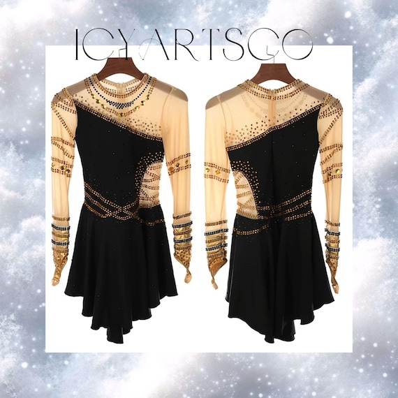 black and gold figure skating dresses IceDress Figure Skating Dress - Thermal