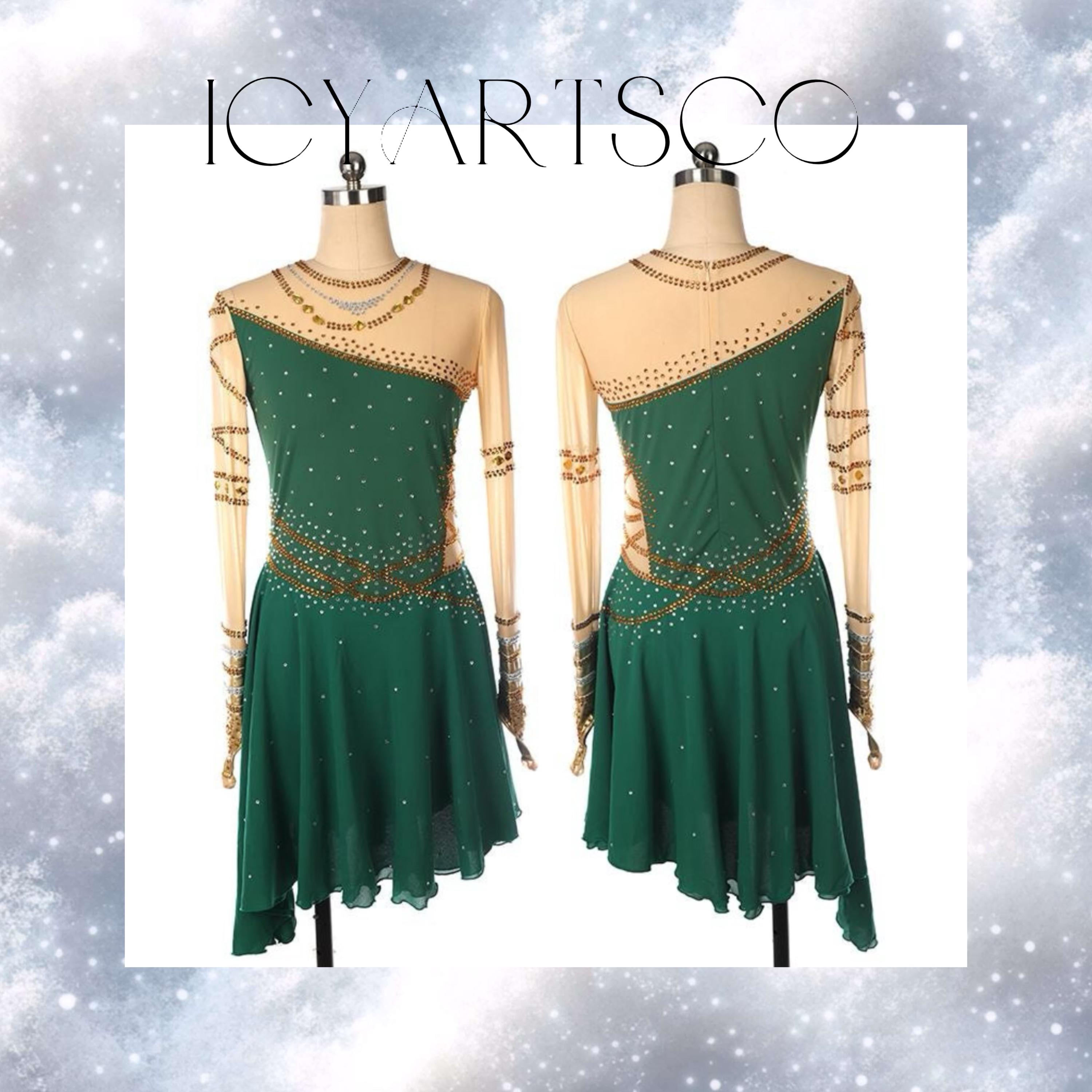 figure skating dress green 539 Sequins & Satin Skating Dress in Ocean Teal by Jerry's main image 0