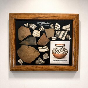 Vintage Shadow Box Display Maricopa Pottery Sherds Salt River, AZ Illustrated