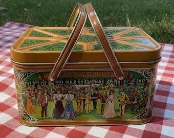 Vintage 1970s CHEINCO "Annual Company Outing" Tin Picnic Basket w/ Handles