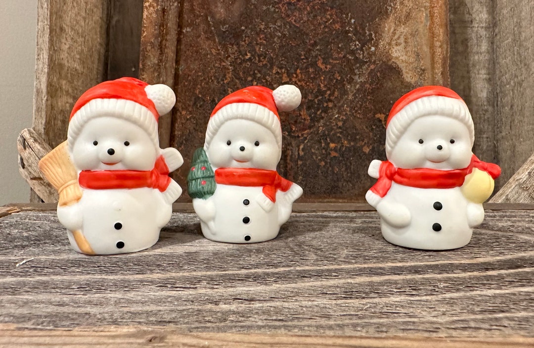 Vintage Christmas Snowmen Salt & Pepper Shakers and Toothpick Etsy