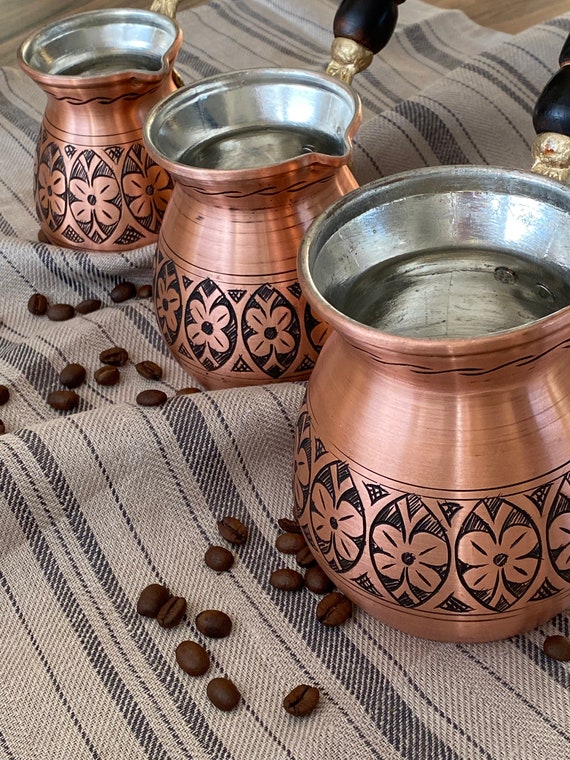 Turkish Copper Coffee Pot Set for Stovetop, 5 Pcs Arabic Greek Coffee Maker  Set